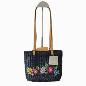 Rosetti Black Woven Floral Embroidered Shoulder Purse